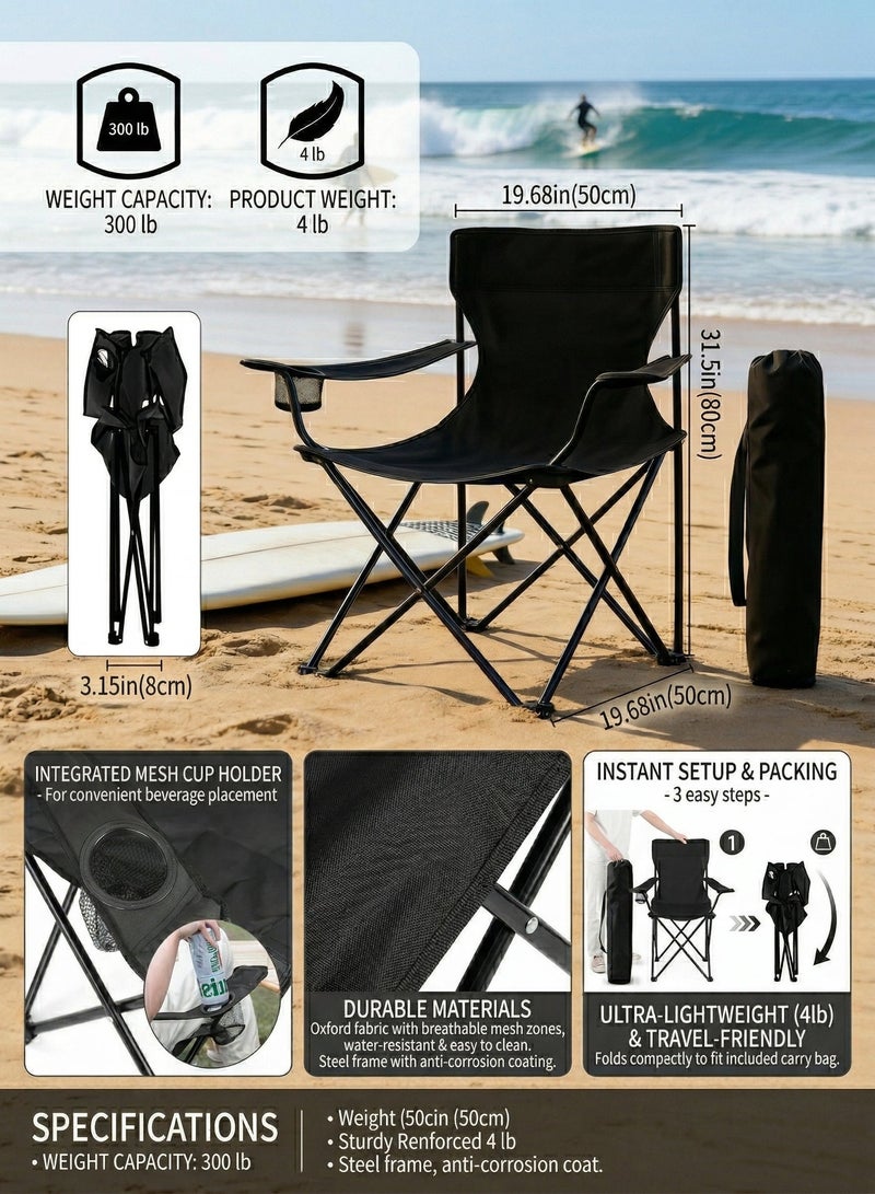 Folding Camping Chair with Armrests and Cup Holder Fishing Chairs with Carrying Bag Lightweight Portable Beach Chair Perfect for Trips and Travel (colors may vary) - Image 2