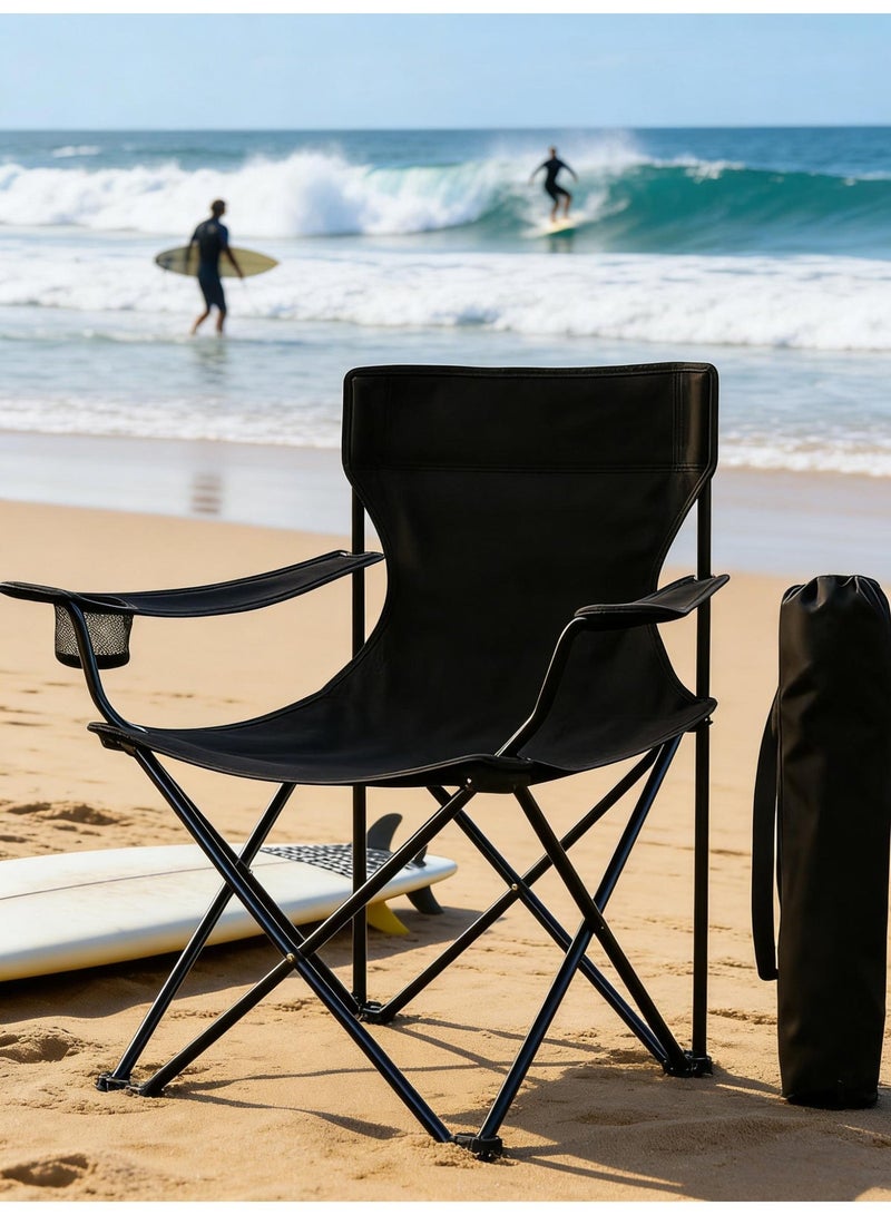 Folding Camping Chair with Armrests and Cup Holder Fishing Chairs with Carrying Bag Lightweight Portable Beach Chair Perfect for Trips and Travel (colors may vary) - Image 1