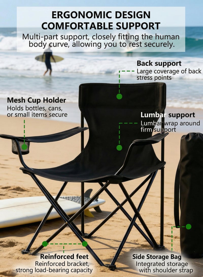 Folding Camping Chair with Armrests and Cup Holder Fishing Chairs with Carrying Bag Lightweight Portable Beach Chair Perfect for Trips and Travel (colors may vary) - Image 5