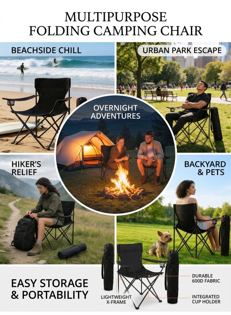 Folding Camping Chair with Armrests and Cup Holder Fishing Chairs with Carrying Bag Lightweight Portable Beach Chair Perfect for Trips and Travel (colors may vary) - Image 4
