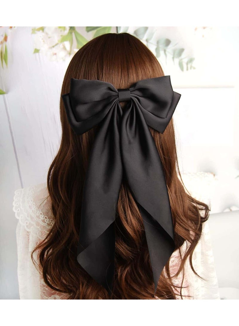 ميتوي 2 قطعة حريري الشعر المشابك للنساء باريت شريط من الساتان بلون بونوت دبوس الشعر (أسود أبيض) - Image 3