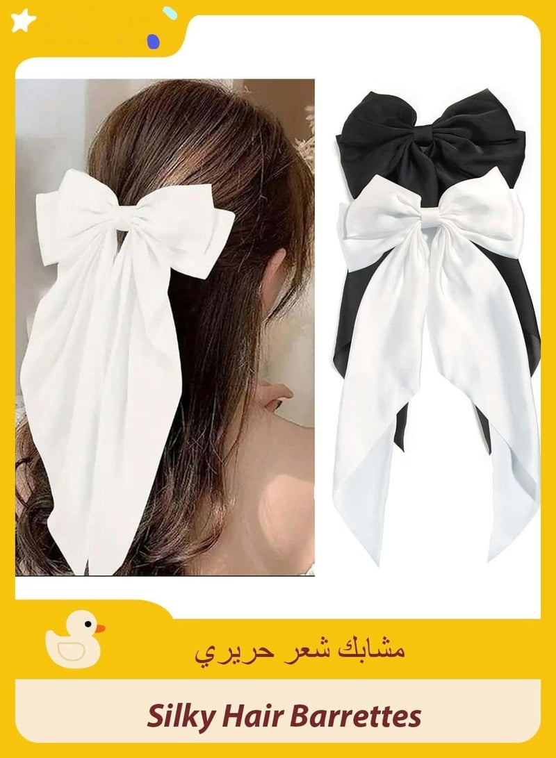 ميتوي 2 قطعة حريري الشعر المشابك للنساء باريت شريط من الساتان بلون بونوت دبوس الشعر (أسود أبيض) - Image 1