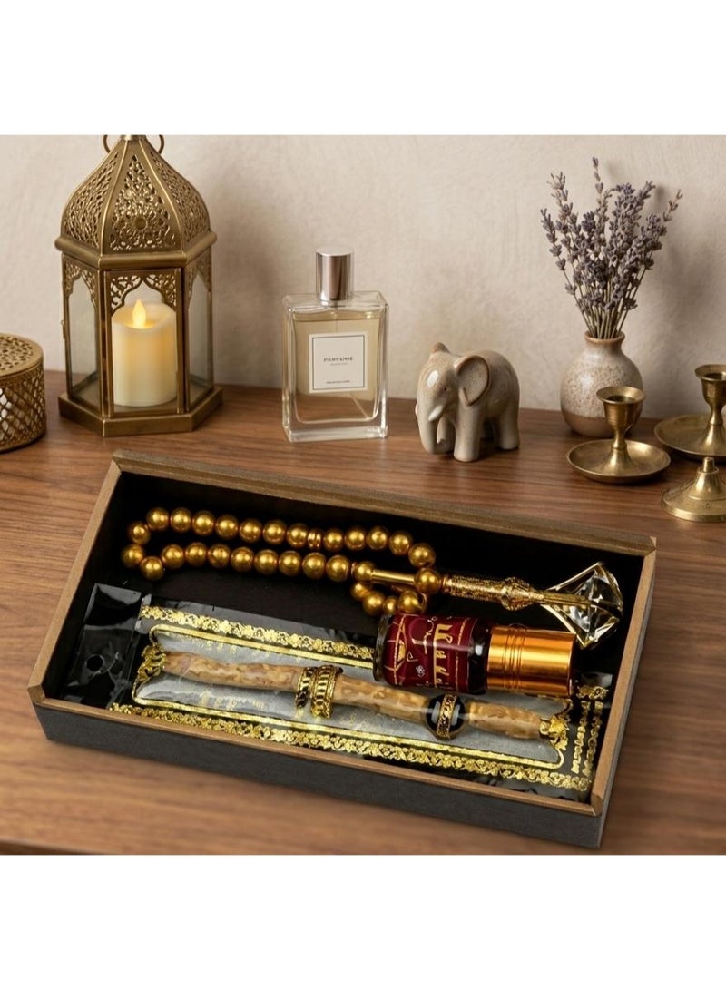 Luxury Islamic Gift Set | Gold prayer beads, vintage musk, and an elegant pen in a sophisticated box – the perfect Ramadan and Eid gift - Image 2