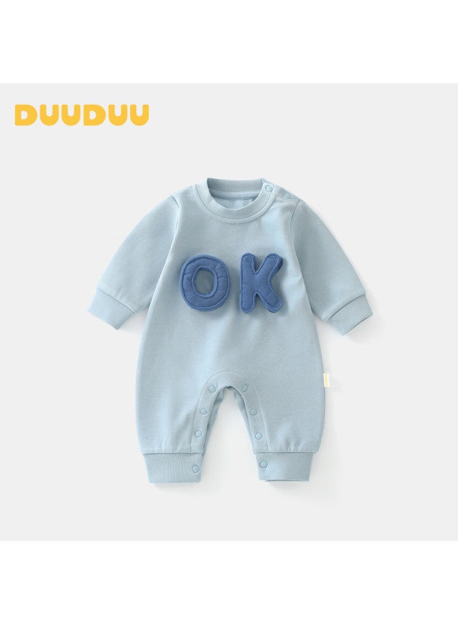 Duuduu Baby Long Sleeve Romper Autumn Boys Girls Newborn Jumpsuit Spring Outfits Blue 90cm - Image 1