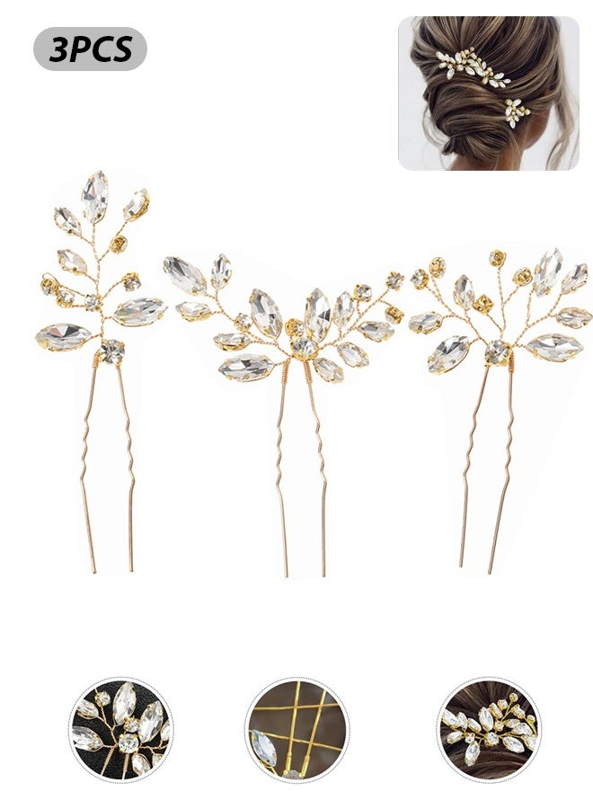 إم إكس إن 3 دبابيس شعر لزفاف العروس، سماعة رأس ذهبية للزفاف، ملحقات شعر الزهرة بلورية لرأس العروس (ذهبية) - Image 1