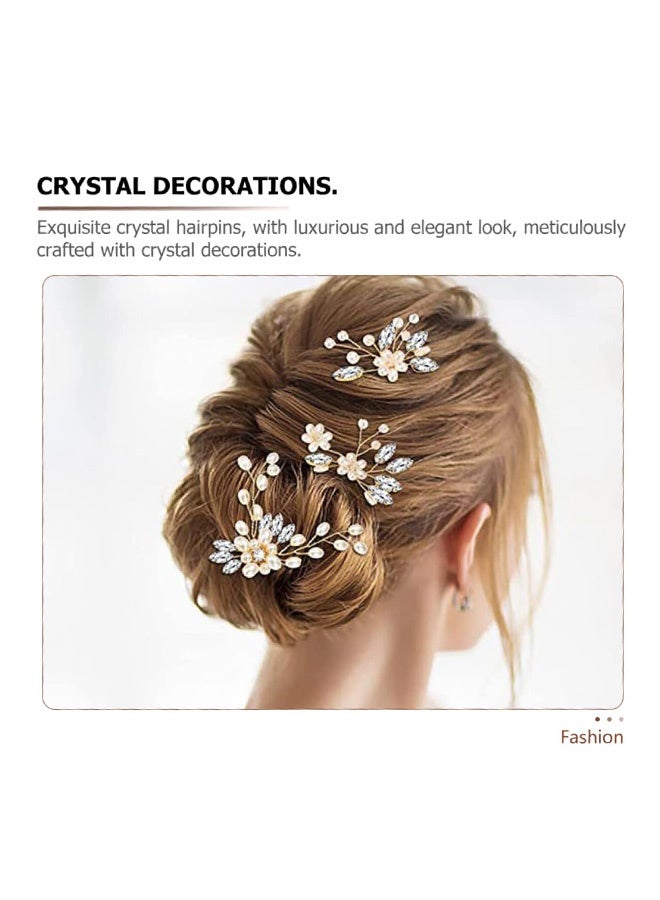 إم إكس إن 3 دبابيس شعر لزفاف العروس، سماعة رأس ذهبية للزفاف، ملحقات شعر الزهرة بلورية لرأس العروس (ذهبية) - Image 5