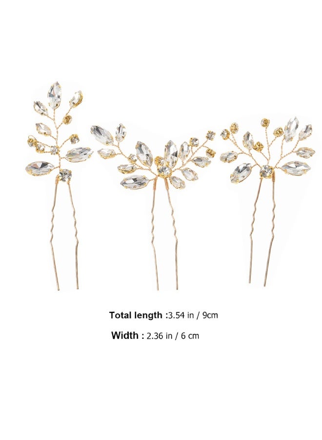 إم إكس إن 3 دبابيس شعر لزفاف العروس، سماعة رأس ذهبية للزفاف، ملحقات شعر الزهرة بلورية لرأس العروس (ذهبية) - Image 2