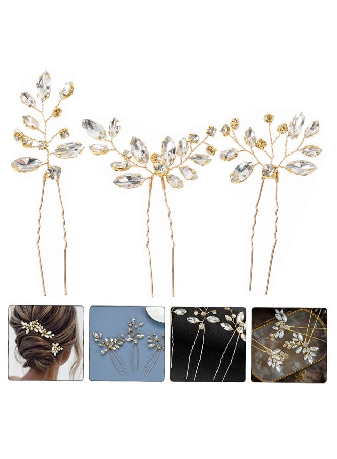 إم إكس إن 3 دبابيس شعر لزفاف العروس، سماعة رأس ذهبية للزفاف، ملحقات شعر الزهرة بلورية لرأس العروس (ذهبية) - Image 4