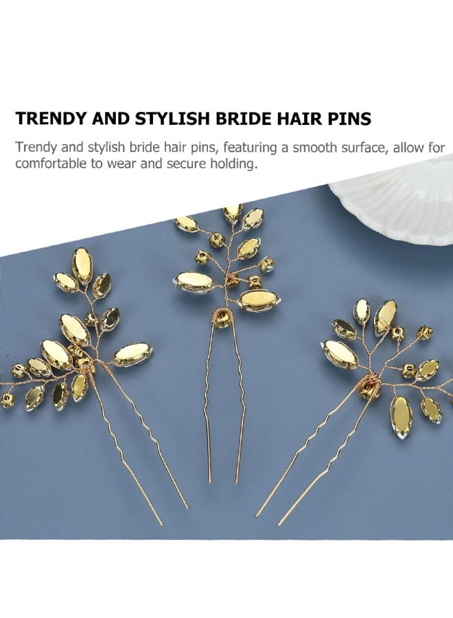 إم إكس إن 3 دبابيس شعر لزفاف العروس، سماعة رأس ذهبية للزفاف، ملحقات شعر الزهرة بلورية لرأس العروس (ذهبية) - Image 3