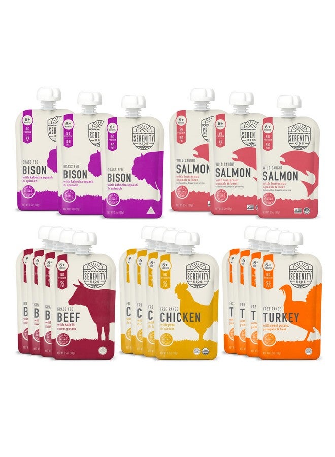 Serenity Kids 6+ Months Ethically Sourced Meat 18 count Baby Food Puree Pouch Variety Pack - No Sugary Fruits or Added Sugar - 3.5 Oz BPA & Allergen Free Pouch- Baby Puree Variety Pack - Image 1