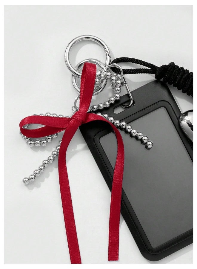 MAKEMECHIC Women's Clear Photocard Badge Holder Key Chain Ribbon Heart Shape Y2k Pendant Keychain Black Medium - Image 4