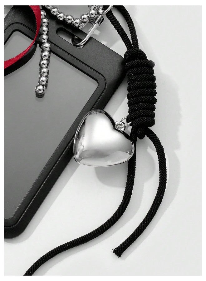 MAKEMECHIC Women's Clear Photocard Badge Holder Key Chain Ribbon Heart Shape Y2k Pendant Keychain Black Medium - Image 5