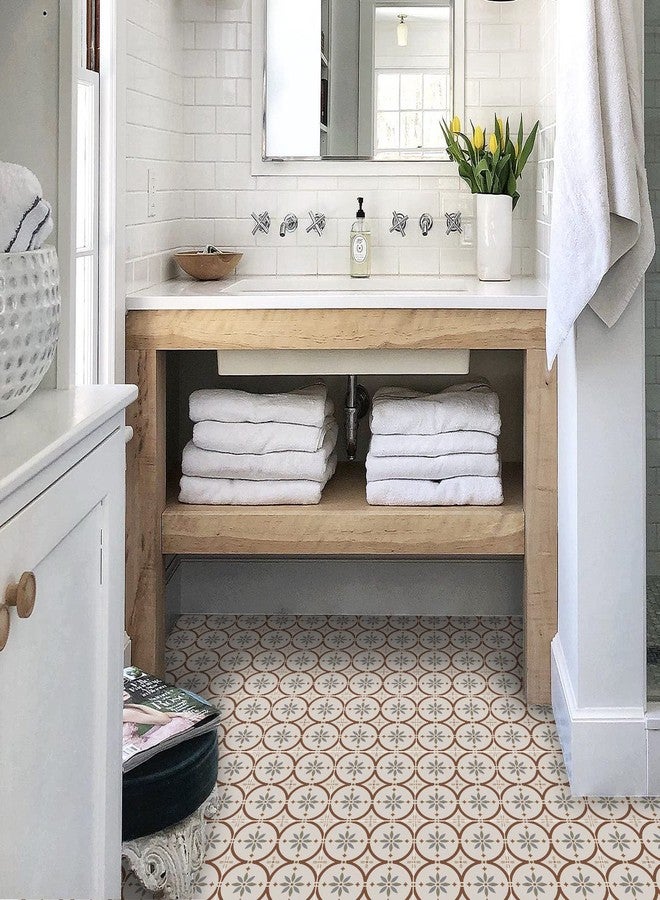 ملصقات بلاط حائط غير لامعة بتصميم زهور عتيقة من Alwayspon، قابلة للتقشير واللصق، ذاتية اللصق من الفينيل للمطبخ والحمام، 15×15 سم/6×6 بوصة، لون رمادي T086 - Image 4