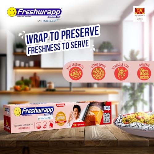 Freshwrapp Hindalco Freshwrapp International Aluminium Foil 1 Kilo Gram Net, 18 microns |Food Packing, Wrapping , Storing , Serving and Cooking (Baking , Grilling , Roasting, Freezing) - Image 4