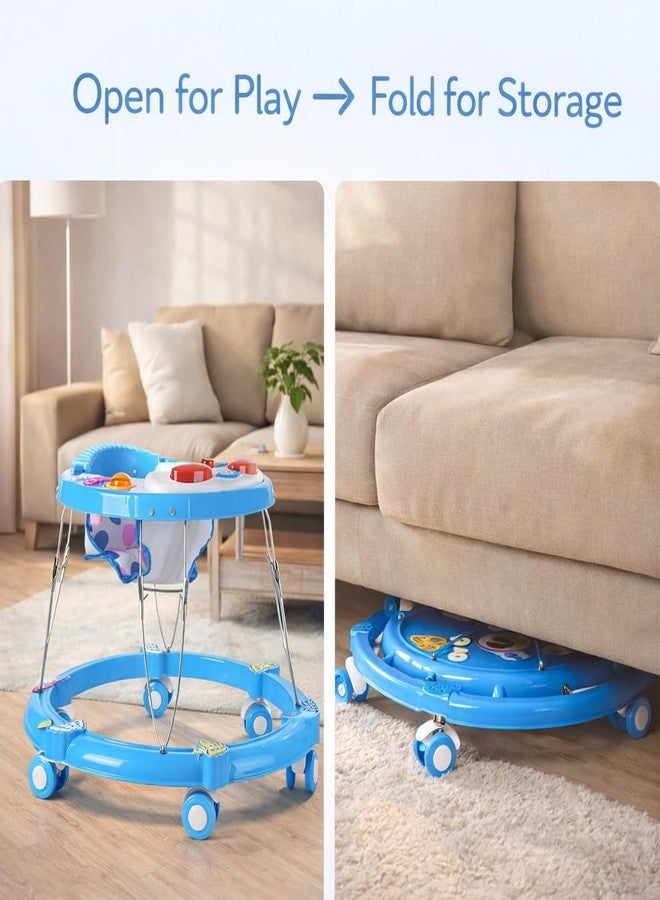 Maanit Walker with Foldable,Cushion Seat | Activity Walker for Baby with Musical Toy Bar | Walker Boys and Girls (Blue) - Image 3