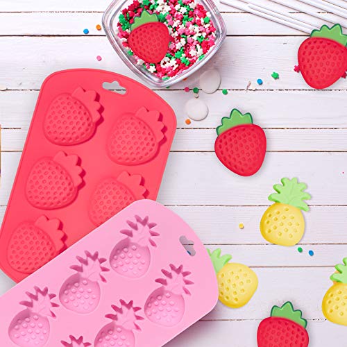 Whaline 4 Pack Fruit Shaped Silicone Mold Pineapple Lemon Watermelon Strawberry Chocolate Candy Baking Mould 3D Summer Fruit Ice Mold for DIY Jelly Fondant Soap Gummy Cake Cupcake Topper Decoration - Image 3