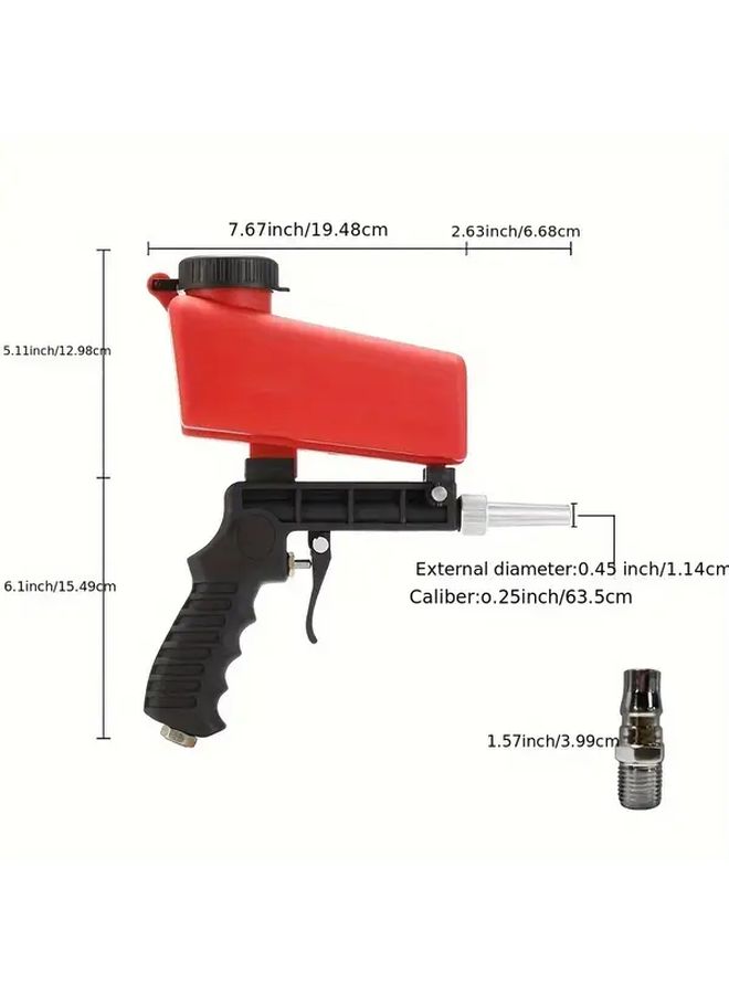 1pc Portable Red Pneumatic Sandblasting Gun Kit Gravity Feed Spray Tool For Air Compressor Paint Rust Removal Surface Cleaning 1 4 Inch Connection No Electricity Or Battery Needed - Image 3