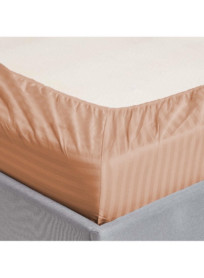 طقم شرشف مطاطي مخطط من 3 قطع - 180x200 + 17 سم (خوخ) مايكروفايبر خوخ كينج - 180x200 + 17 سم - Image 2