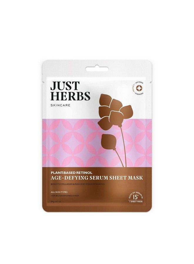 Just Herbs Sheet Mask Glowing Skin Serum Masks 20G (Plant Based Retinol) - Image 2