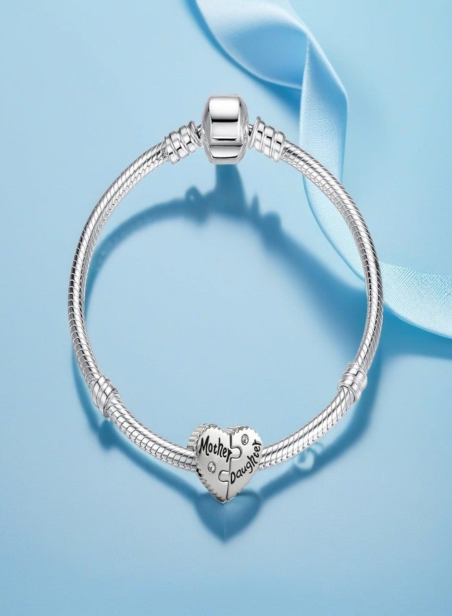 QeenseKc 2pc Heart Split Charm Mother Daughter Bead Compatible with Pandora Bracelet Women - Image 3