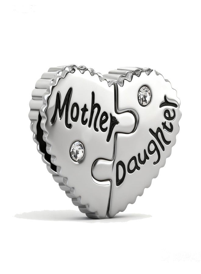 QeenseKc 2pc Heart Split Charm Mother Daughter Bead Compatible with Pandora Bracelet Women - Image 1