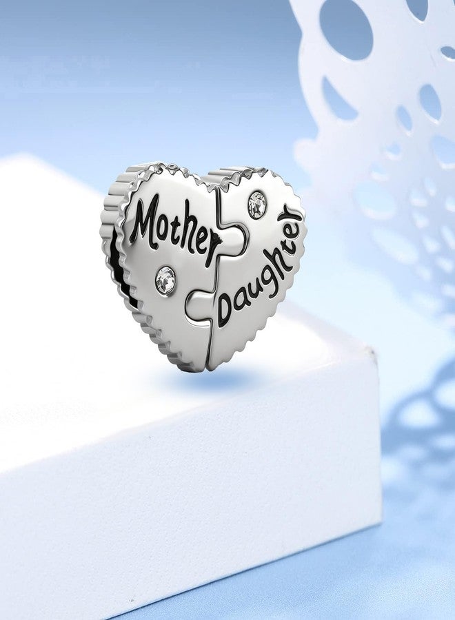 QeenseKc 2pc Heart Split Charm Mother Daughter Bead Compatible with Pandora Bracelet Women - Image 2