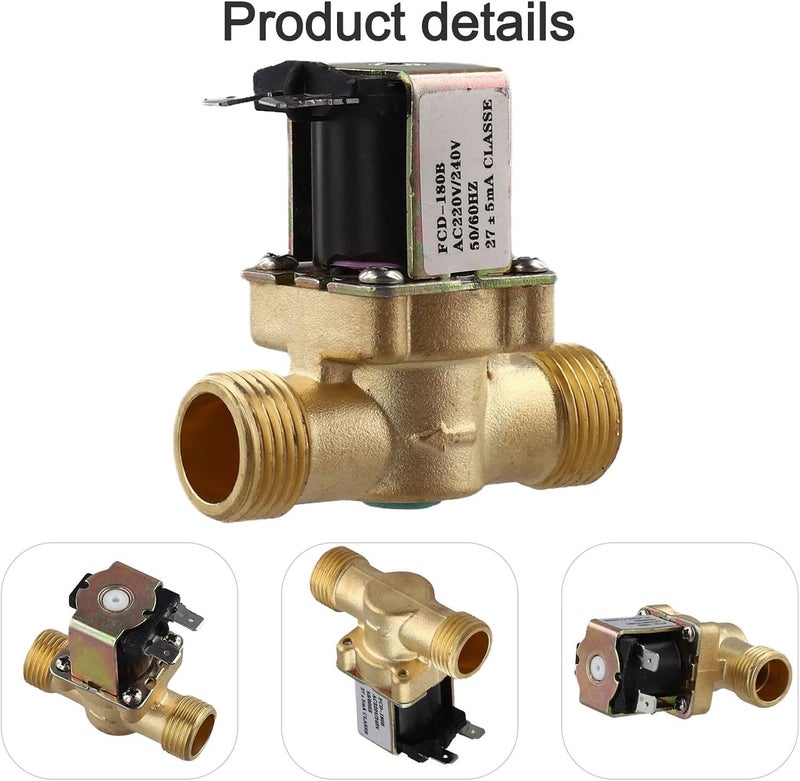 Brass Electric Solenoid Valve G1/2 Normally Closed 220V for Water Flowand Pressure Regulation - Image 3