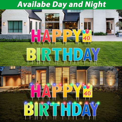 ComboJoy Happy Birthday Yard Sign with Stakes, Customizable Age Birthday Sign with 32.8 ft Colorful LED Lights, 20 Number Stickers & 20 Balloons, Versatile Indoor/Outdoor Decorations for Parties, Lawn & Garden - Image 5