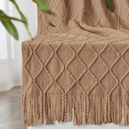 inhand Knitted Throw Blankets for Couch and Bed Soft Cozy Knit Blanket with Tassel Khaki Lightweight Decorative Blankets and Throws Farmhouse Warm Woven Blanket for Men and Women 50x60 - Image 1