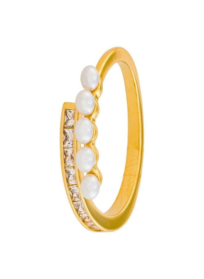 KUSHAL'S Fashion Jewellery Pearl Gold Polished Copper Trendy Zircon Finger ring, Best for Casual Wear & Special Occasion - 455147 - Image 1