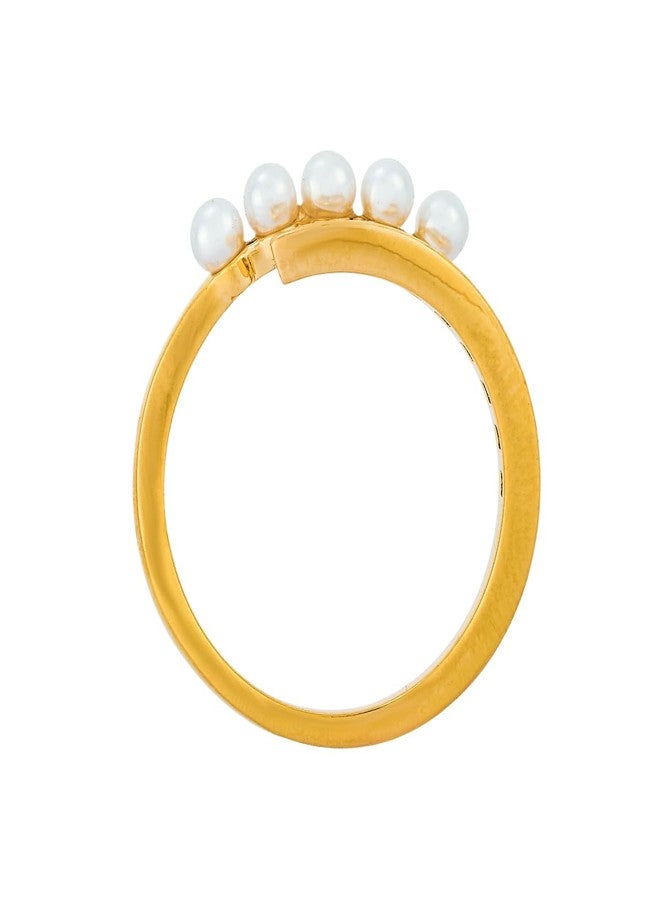 KUSHAL'S Fashion Jewellery Pearl Gold Polished Copper Trendy Zircon Finger ring, Best for Casual Wear & Special Occasion - 455147 - Image 4
