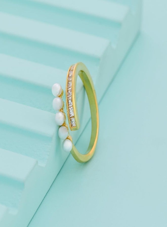 KUSHAL'S Fashion Jewellery Pearl Gold Polished Copper Trendy Zircon Finger ring, Best for Casual Wear & Special Occasion - 455147 - Image 2