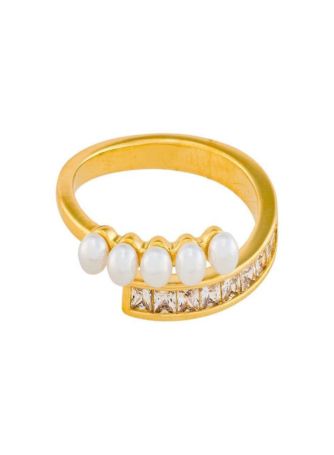 KUSHAL'S Fashion Jewellery Pearl Gold Polished Copper Trendy Zircon Finger ring, Best for Casual Wear & Special Occasion - 455147 - Image 3