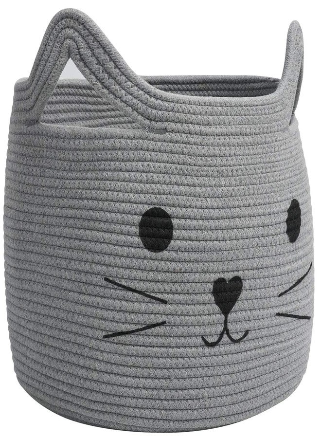 Gleckn Cotton Rope Basket with Handle, Cat Toys Storage Bin for Kids Pets, Cute Woven Containers Holder for Playing Room, Bed Room 15.7" L×13" H (Grey) - Image 1