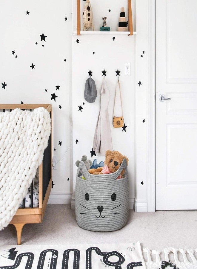 Gleckn Cotton Rope Basket with Handle, Cat Toys Storage Bin for Kids Pets, Cute Woven Containers Holder for Playing Room, Bed Room 15.7" L×13" H (Grey) - Image 3
