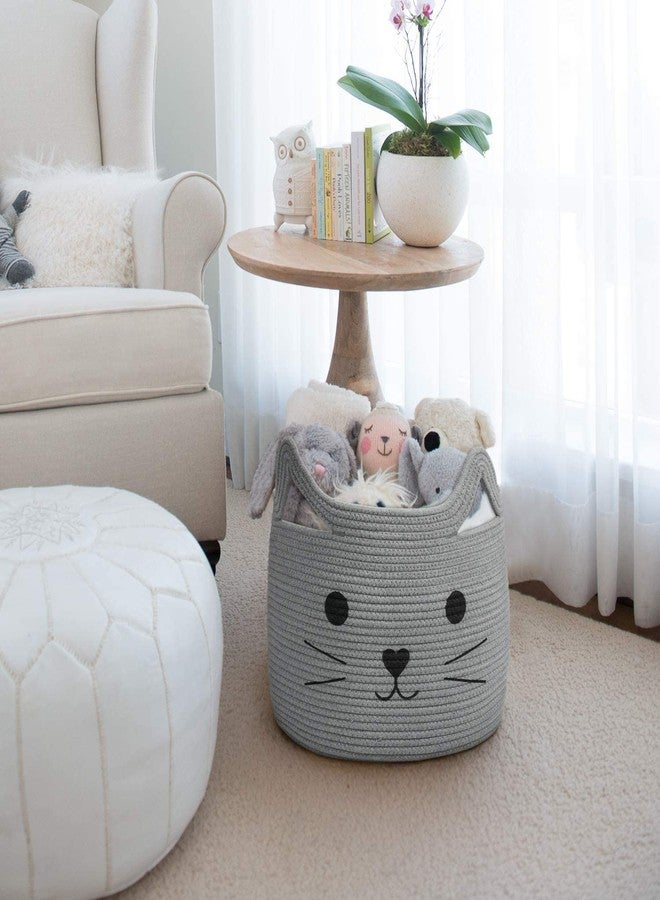 Gleckn Cotton Rope Basket with Handle, Cat Toys Storage Bin for Kids Pets, Cute Woven Containers Holder for Playing Room, Bed Room 15.7" L×13" H (Grey) - Image 4