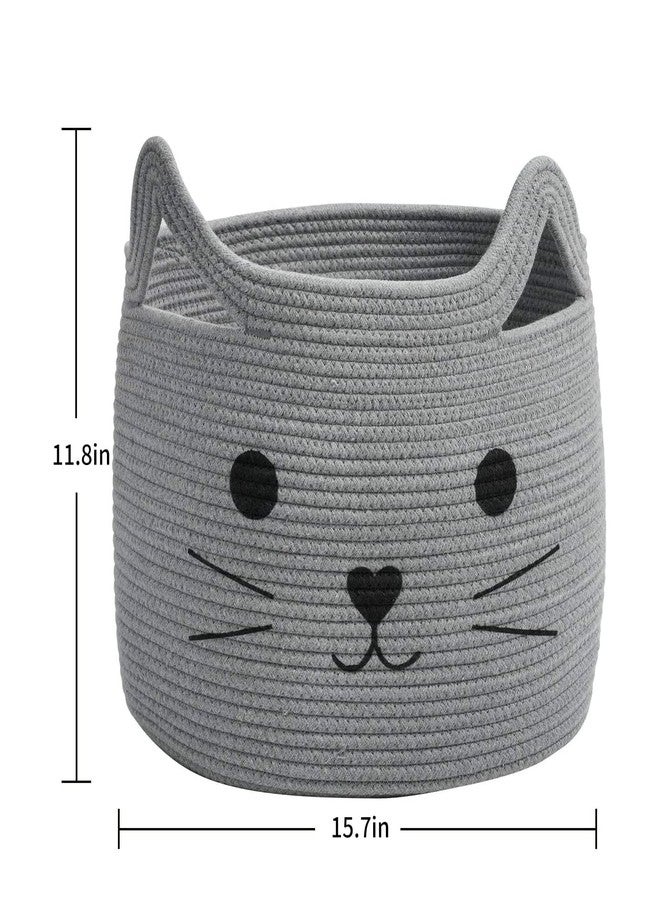 Gleckn Cotton Rope Basket with Handle, Cat Toys Storage Bin for Kids Pets, Cute Woven Containers Holder for Playing Room, Bed Room 15.7" L×13" H (Grey) - Image 2