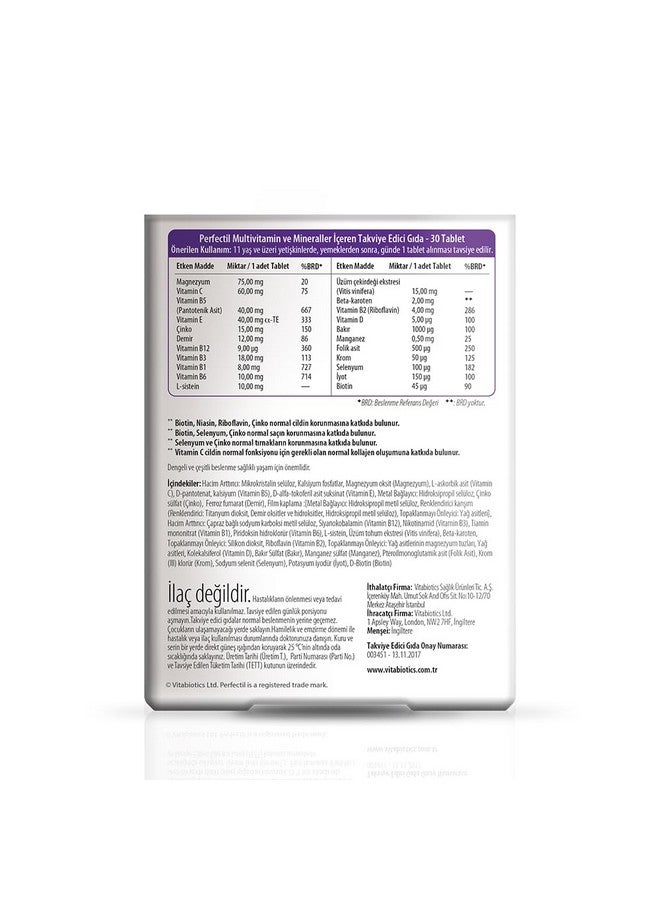 Perfectil Vitabiotics Perfectil Tablets Healthy Skin Hair and Nails 30 Tablets - Image 2