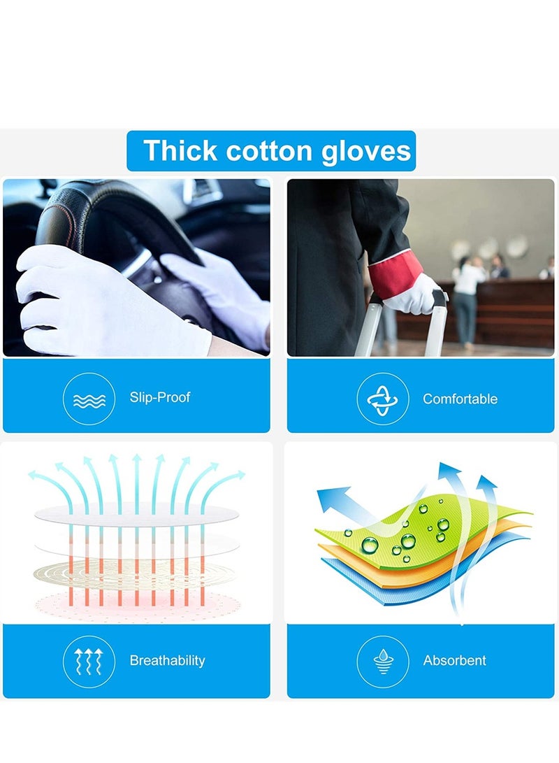 Excefore 5 Pairs White Cotton Gloves, White Gloves for Inspection Photo Jewelry Silver Coin Archive Serving Costume, Cotton Gloves for Dry Hands Women Men Eczema Moisturizing SPA  - Image 3