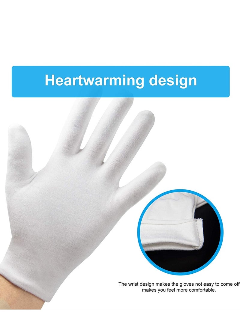 Excefore 5 Pairs White Cotton Gloves, White Gloves for Inspection Photo Jewelry Silver Coin Archive Serving Costume, Cotton Gloves for Dry Hands Women Men Eczema Moisturizing SPA  - Image 5