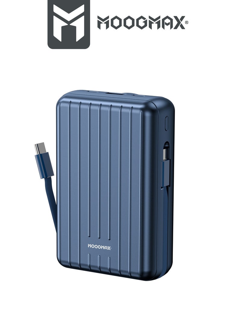 MOOGMAX 20000mAh Trunk series magnetic wireless power bank  22.5W super-charging, two built-in cables with 15W wireless charging, 3 external ports 1 Type-C and 1 Type-A, and a Lightning port. Blue  - Image 3