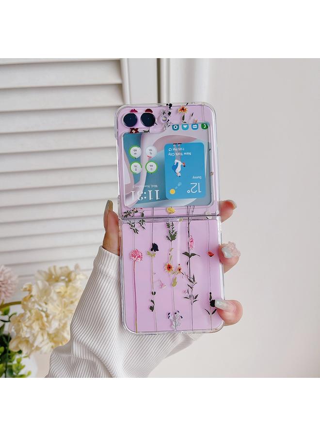 اس-توب جراب لهاتف Samsung Galaxy Z Flip5، جراب شفاف قابل للطي من مادة البولي كربونات بنمط مرسوم - Image 2