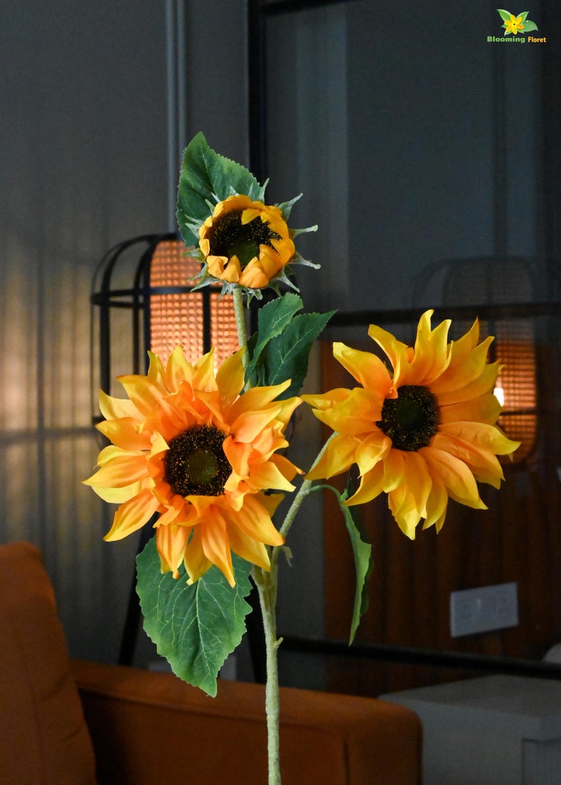 Blooming Floret Artificial Sunflower Stick 80 cm Big for Home Decor/Office Decor/Gifting | 3 Flower Heads | Ornamental Flowers | Yellow Color | Natural Looking | Dust-Proof - Image 5