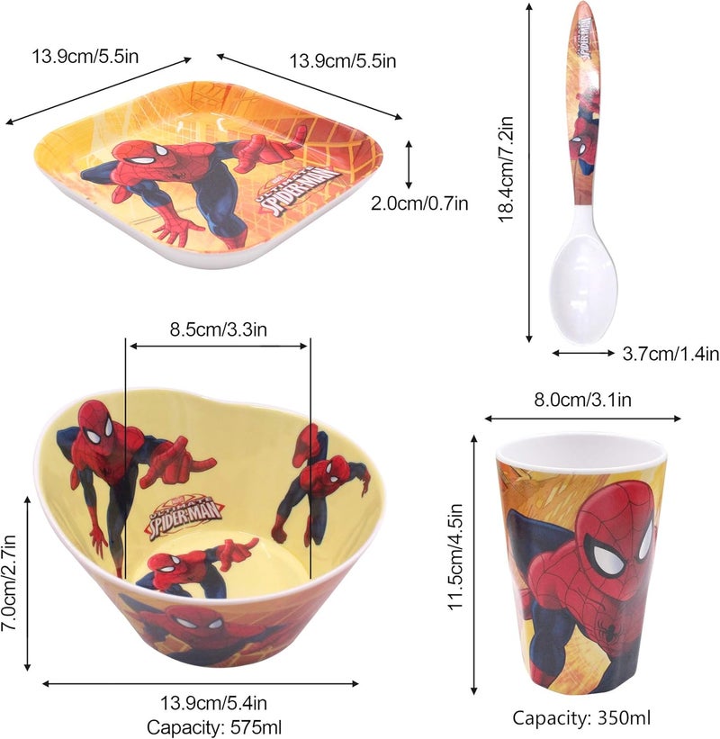 Finex 4 Pcs Set Cartoon Durable Tableware Meal Dishes Mealtime Food Feeding Eating Set includes Dinner Serving Bowl Plate Cup with a Matching Spoon and Fork - Image 2