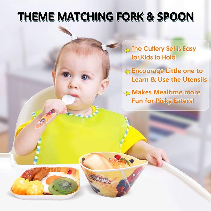 Finex 4 Pcs Set Cartoon Durable Tableware Meal Dishes Mealtime Food Feeding Eating Set includes Dinner Serving Bowl Plate Cup with a Matching Spoon and Fork - Image 3