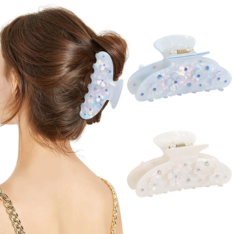 HAIMEIKANG 2Pcs Acrylic Flower Hair Claw Clips - Large for Women, Strong Hold Cute Non-slip Stylish Accessories for Thick Thin Hair - Image 4