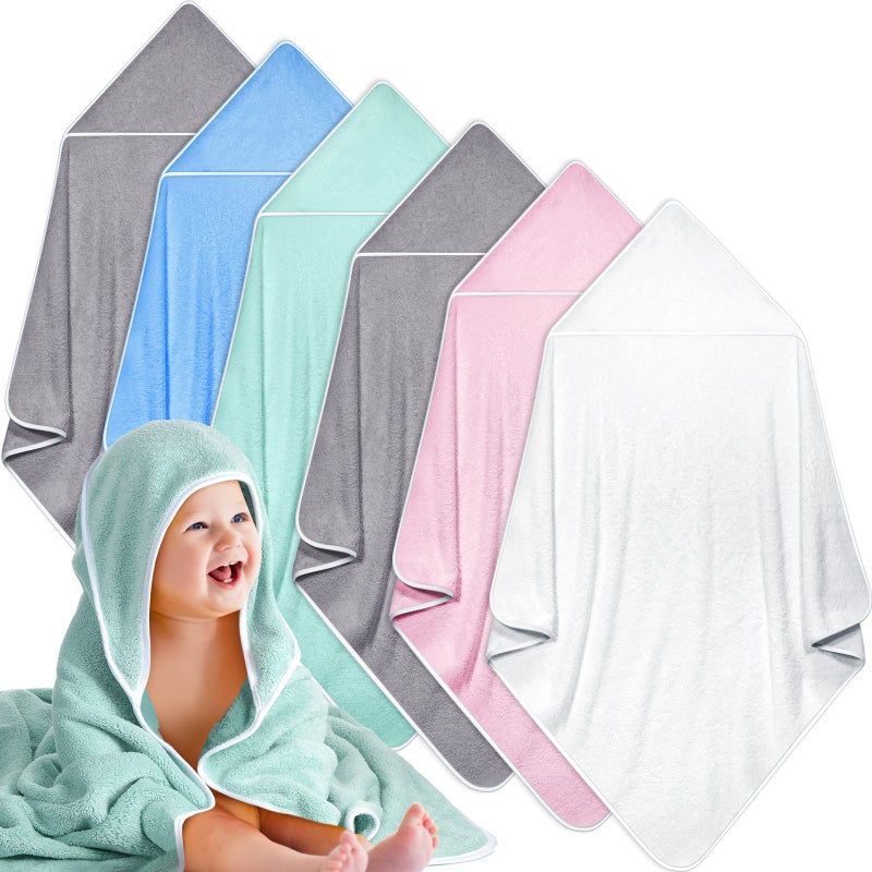 Chumia Chumia 6 Pack Baby Bath Towel Coral Fleece Soft Absorbent Hooded Towel for Newborns Toddlers and Kids 30 x 30 Inch