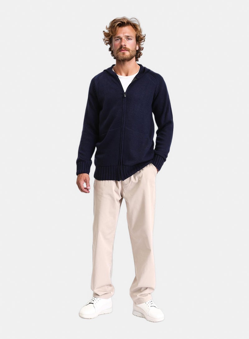 RAVIN Men Hooded Neck Full Zipper Knitted Sweater Navy Blue - Image 5