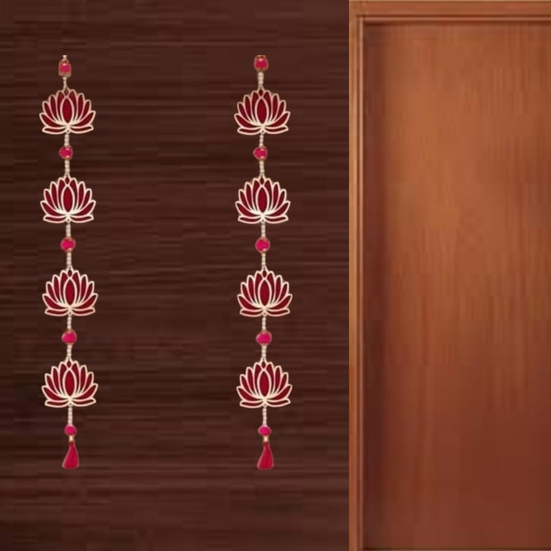 PREETENCY 1 Pair of Resa Lotus Latkan with 4 Bell Lotus Hanging Combo Wall Hanging Gift Decorative Showpiece for DiwaliHome Wall Decor Temple 1 Pair Resa Lotus Hanging with 4 Bell Lotus Hanging  - Image 2
