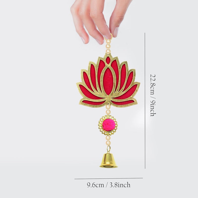 PREETENCY 1 Pair of Resa Lotus Latkan with 4 Bell Lotus Hanging Combo Wall Hanging Gift Decorative Showpiece for DiwaliHome Wall Decor Temple 1 Pair Resa Lotus Hanging with 4 Bell Lotus Hanging  - Image 4
